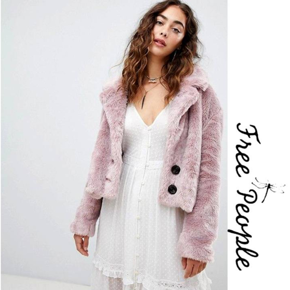 Free People Mena Soft Pink Faux Fur Jacket NWT